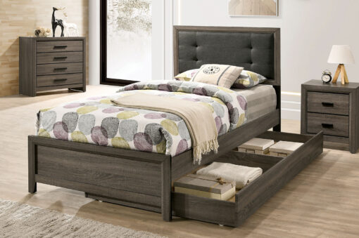 Roanne Transitional Solid Wood Gray/Charcoal Button-Tufted Bed