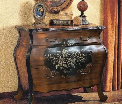 Roma 09205 Three Drawers Hand Painted Floral Chest- Oak & Antique Black