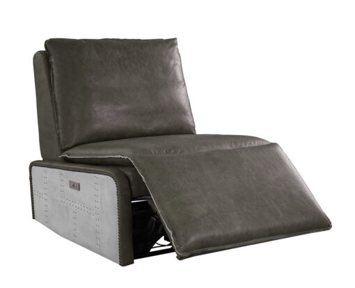 Metier 59940 Aluminum Patchwork Aesthetics Recliner- Gray Top Grain Leather & Aluminum