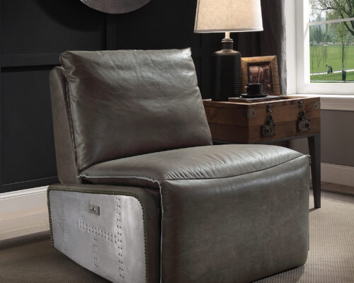 Metier 59940 Aluminum Patchwork Aesthetics Recliner- Gray Top Grain Leather & Aluminum