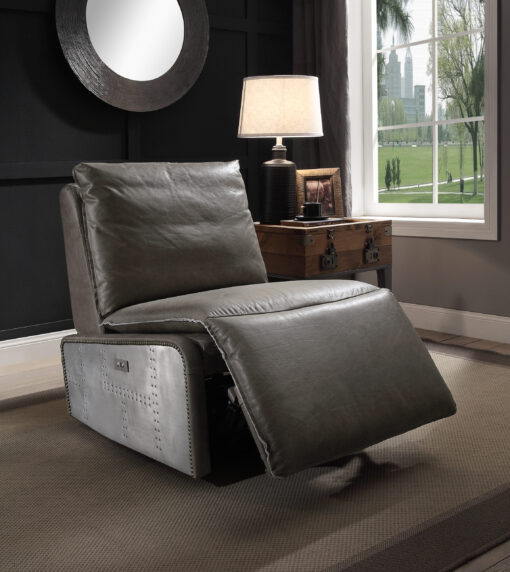 Metier 59940 Aluminum Patchwork Aesthetics Recliner- Gray Top Grain Leather & Aluminum