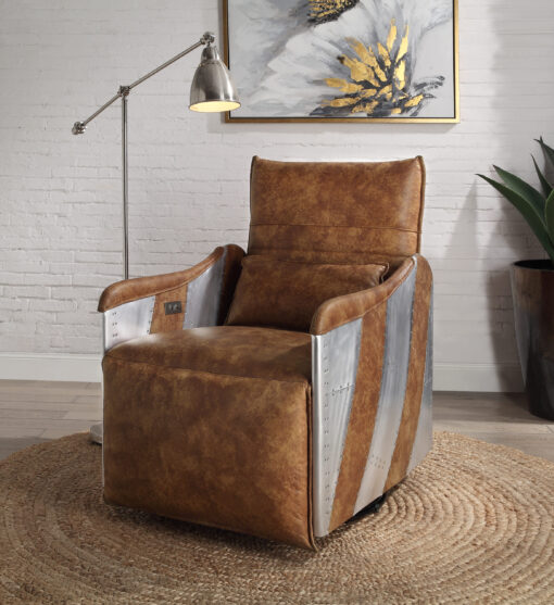 Qalurne 59942 Aesthetics Upholstered Aluminum Recliner - 2-tone Mocha Top Grain Leather & Aluminum