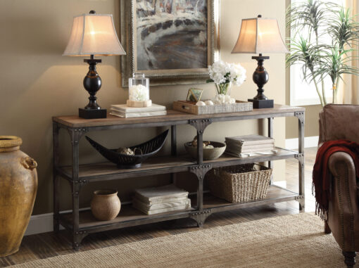 Gorden 72680 Rectangular Console Wood And Veneers - Weathered Oak & Antique Silver