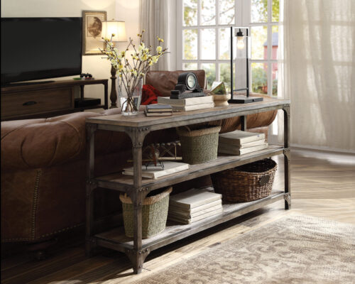 Gorden 72685 Rectangular Console - Weathered Oak & Antique Silver