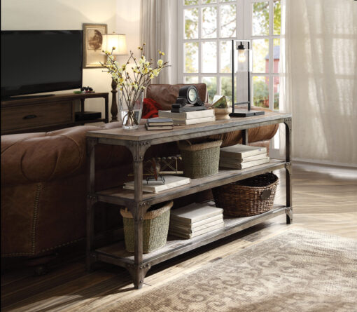 Gorden 72685 Rectangular Console - Weathered Oak & Antique Silver