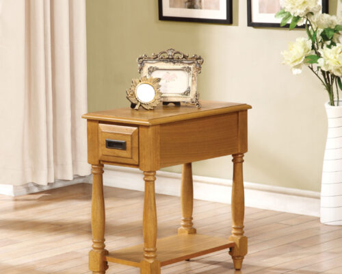 Qrabard 80510 Rectangular Side Turned Legs Accent Table - Light Oak