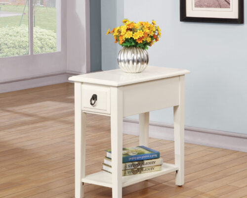 Jeana 80513 Rectangular Side Tapered Legs Accent Table - White
