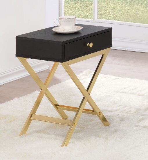 Coleen 82296 Rectangular Accent Table - Black & Brass