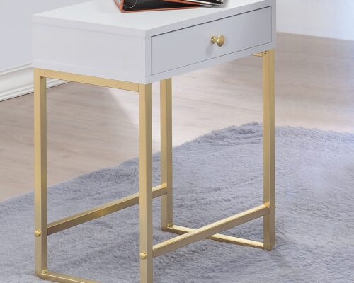Coleen 82298 Rectangular Accent Table - White & Brass