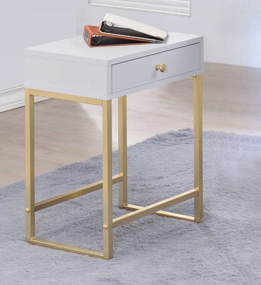 Coleen 82298 Rectangular Accent Table - White & Brass