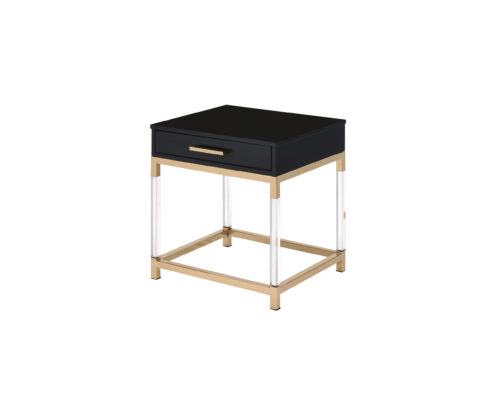 Adiel 82347 Acrylic Legs Rectangular Style End Table - Black & Gold Finish