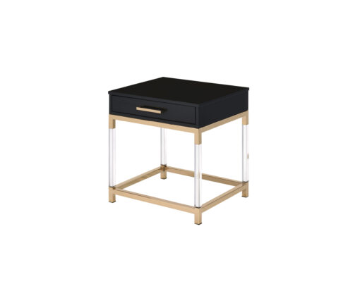 Adiel 82347 Acrylic Legs Rectangular Style End Table - Black & Gold Finish