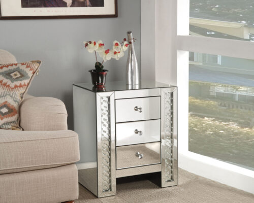 Nysa 82778 Unique Design Three Storage Drawers - Mirrored & Faux Crystals