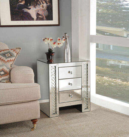 Nysa 82778 Unique Design Three Storage Drawers - Mirrored & Faux Crystals