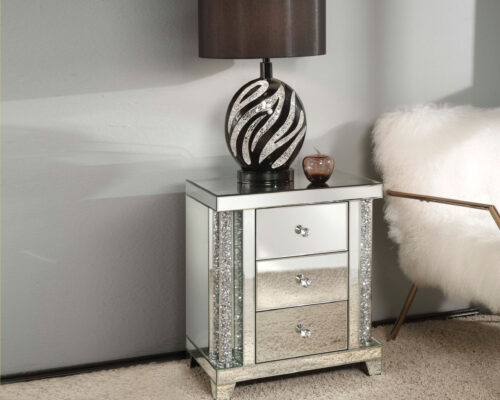 Noralie 82779 Unique Design Three Storage Drawers - Mirrored & Faux Diamonds