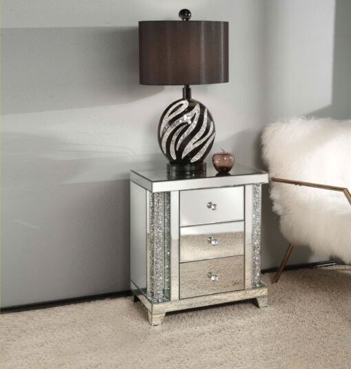 Noralie 82779 Unique Design Three Storage Drawers - Mirrored & Faux Diamonds