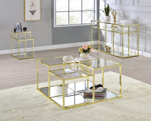 Uchenna 83474 Lustrous Shine Accent Table - Clear Glass & Gold Finish