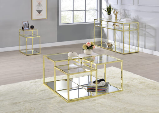 Uchenna 83474 Lustrous Shine Accent Table - Clear Glass & Gold Finish