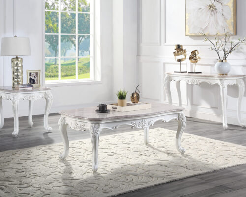 Ciddrenar 84313 Carved Legs Accent Table - Marble Top & White Finish