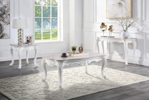 Ciddrenar 84313 Carved Legs Accent Table - Marble Top & White Finish