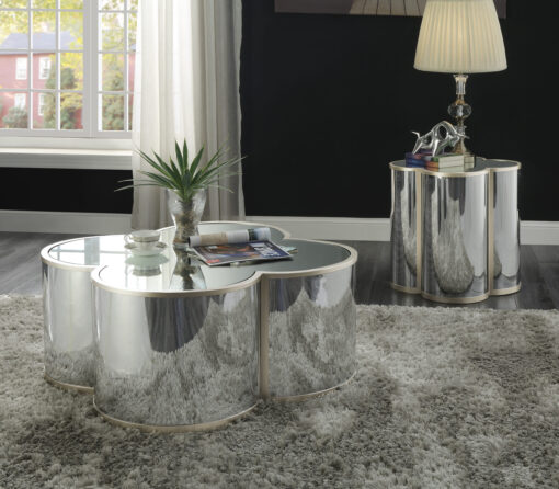 Clover 85395 Leaf Shape Coffee Table - Silver & Champagne Finish