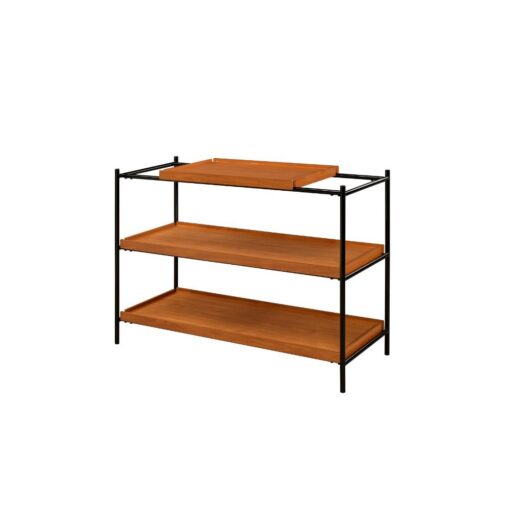 Oaken 85678 Open Compartment Metal Frame Console Table - Honey Oak & Black