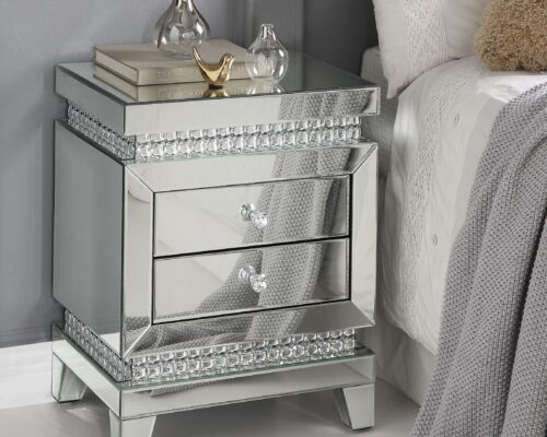Lotus 88054 Mirrored Multi-Layered Look Accent Table - Faux Ice Cube Crystals