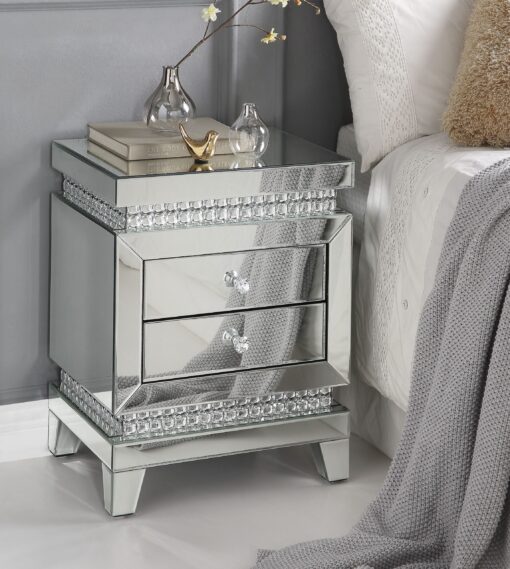 Lotus 88054 Mirrored Multi-Layered Look Accent Table - Faux Ice Cube Crystals