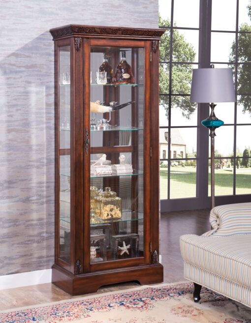 Addy 90062 Rectangular Vivid Carved Curio Cabinet - Cherry