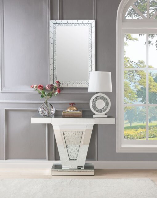 Nysa 90064 Rectangular Console Table - Mirrored & Faux Crystals