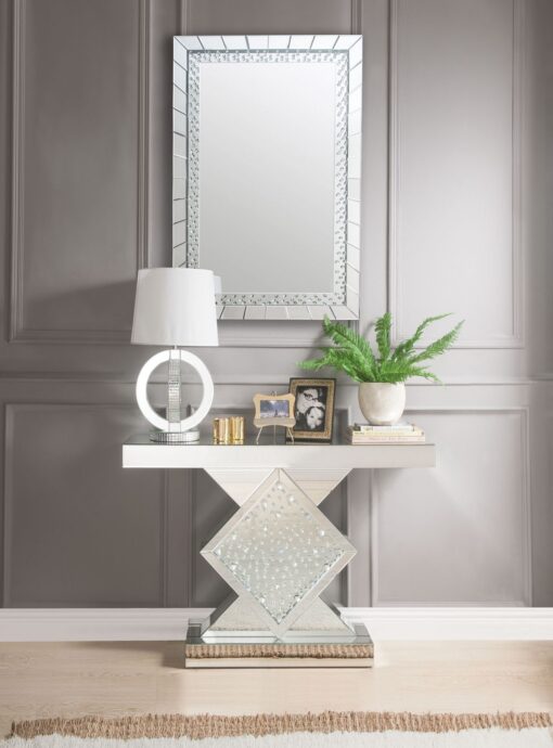 Nysa 90068 Rectangular Console Table - Mirrored & Faux Crystals