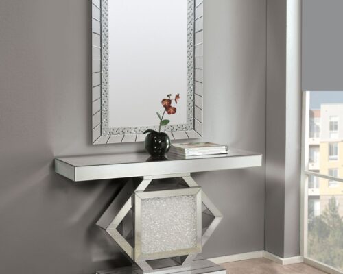 Nowles 90234 Art Deco Style Console Table - Mirrored & Faux Stones
