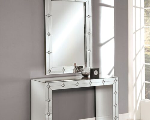 Hessa 90242 Art Deco Style Console Table - Mirrored & Faux Rhinestone