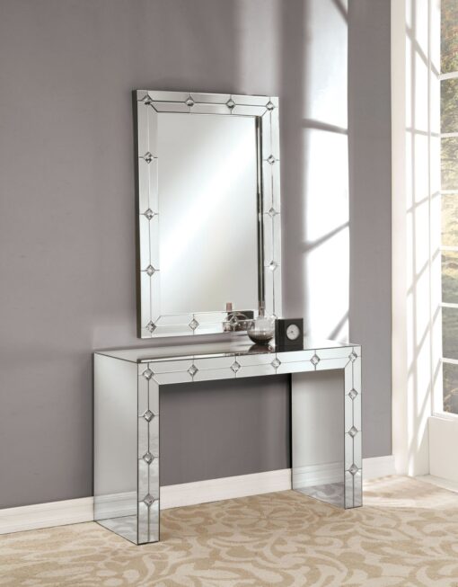 Hessa 90242 Art Deco Style Console Table - Mirrored & Faux Rhinestone