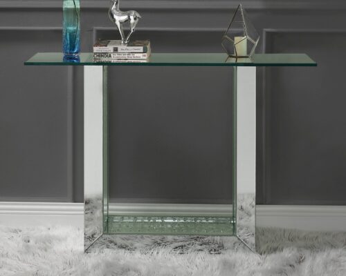 Nysa 90495 Clear Glass Top Console Table - Mirrored & Faux Crystals