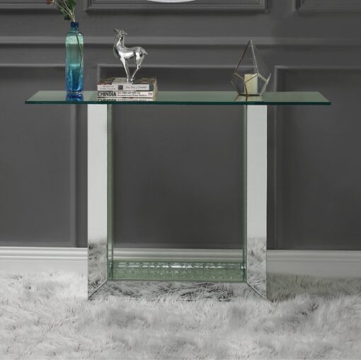 Nysa 90495 Clear Glass Top Console Table - Mirrored & Faux Crystals