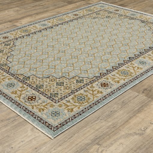 Capella Traditional Floral Blue/ Gold Rectangle Rug - Image 3