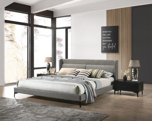 Cozy grey bed with full interior from right