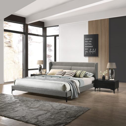 Cozy grey bed with full interior from right