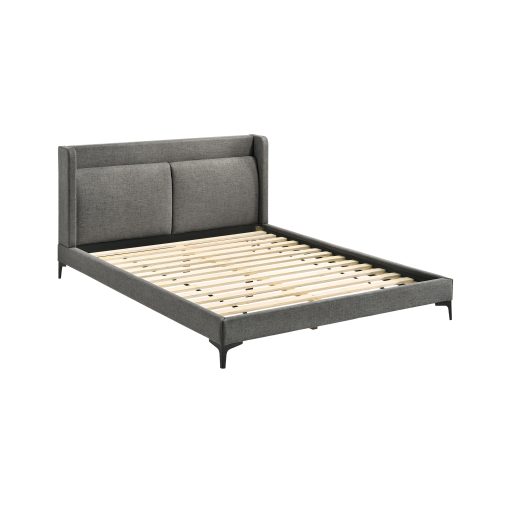 grey bed without cushions