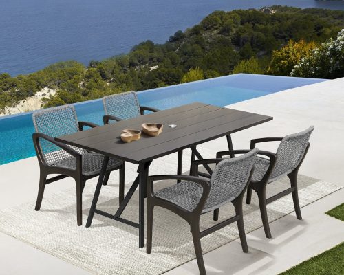 Armen Living Frinton and Beckham 5 Piece Dining Set in Eucalyptus Wood and Rope