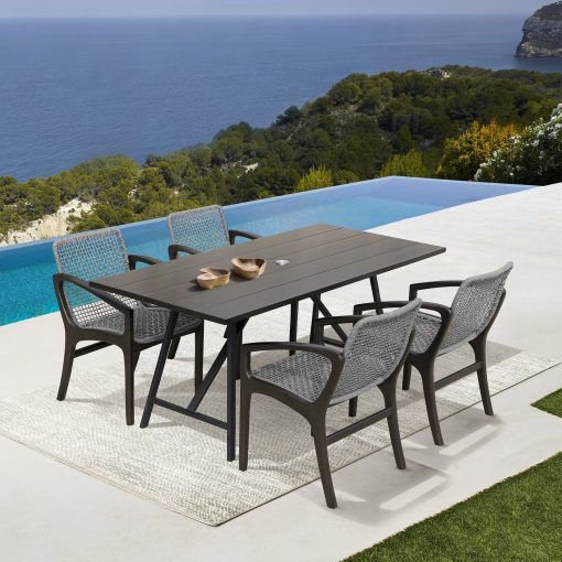 Armen Living Frinton and Beckham 5 Piece Dining Set in Eucalyptus Wood and Rope