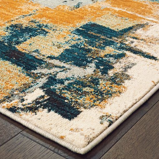 Sedona Contemporary Abstract 9593A Blue/ Gold Rectangle Rug - Image 4