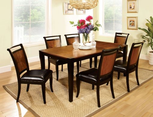 Salida Transitional Solid Wood Acacia/Black 7 Piece Dining Table Set