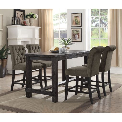 Sania Rustic Solid Wood Antique Black/Gray 5 Piece Counter Height Table Set