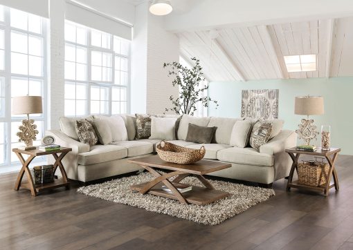 Mornington Transitional Solid Wood Ivory/Brown Sectional