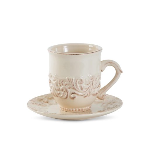 Park Hill Acanthus Stoneware Cup and Saucer - Set of 4