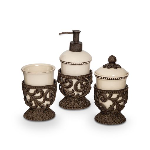 Park Hill Acanthus Stoneware Vanity Set - Set of 3