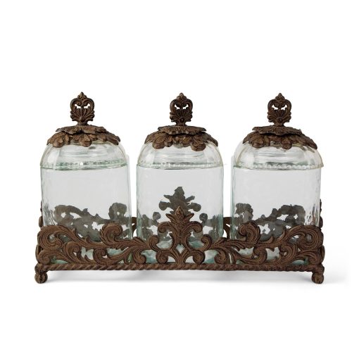 Park Hill Acanthus Glass Canisters - Set of 3 with Base