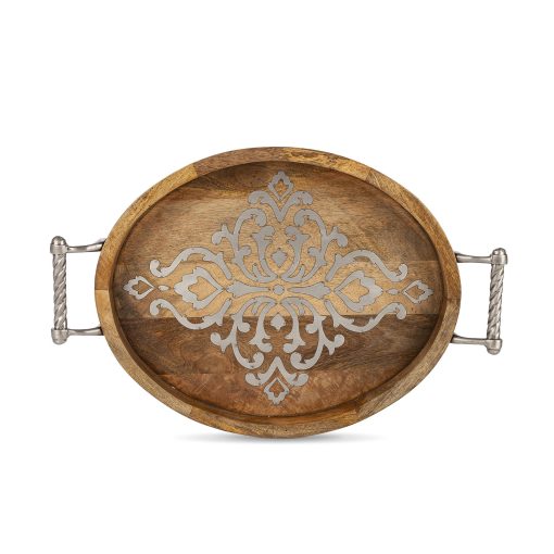 Park Hill Heritage Inlay Wood Oval Tray with Handles